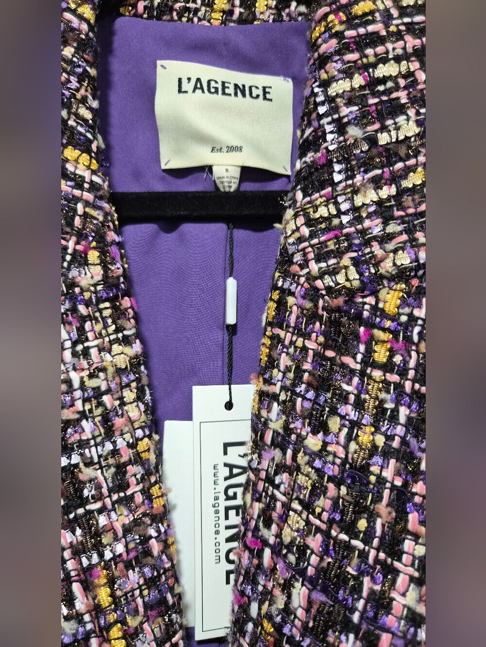 Nwt L'AGENCE Chamberlain Purple Multi Tweed Single-Button Blazer Size 8 - Picture 6 of 14